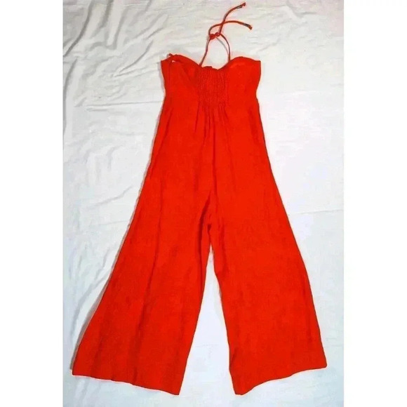 ANTHROPOLOGIE ELEVENSES Orange Tropicale One Piece Halter Jumpsuit Sz 00 NWT - Picture 3 of 9